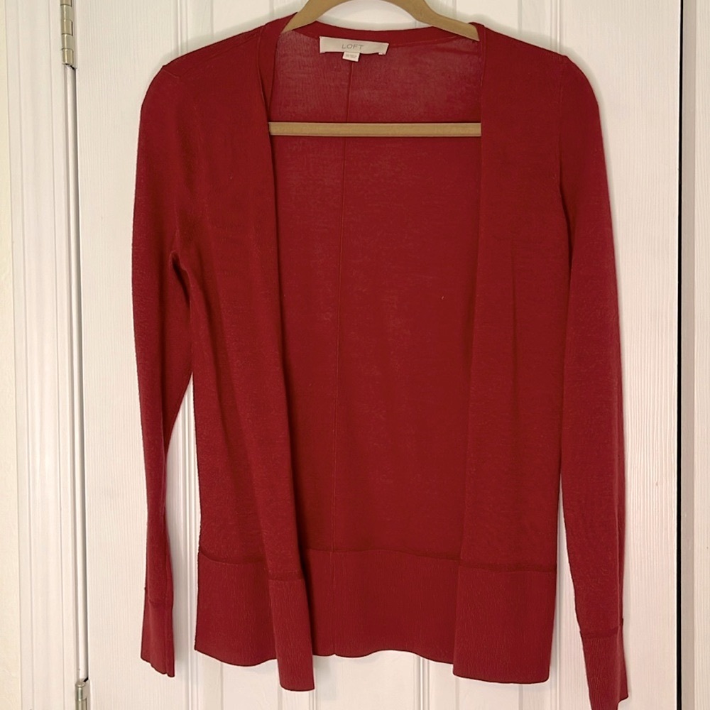 LOFT Women’s Open Front Long Sleeve Red Cardigan Size XS